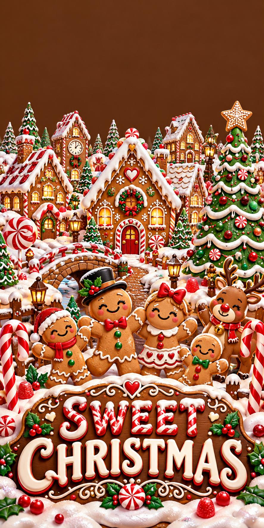 Sweet Christmas Gingerbread Village Cornhole Board Wraps artwork without hole