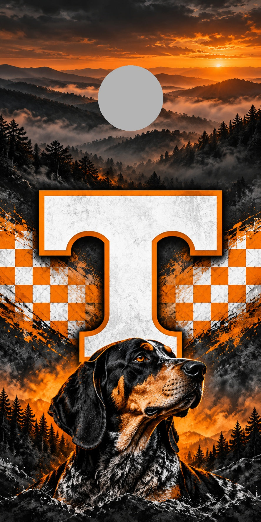 Tennessee Smoky Mountain Orange Cornhole Board Wraps with plain gray hole-position preview