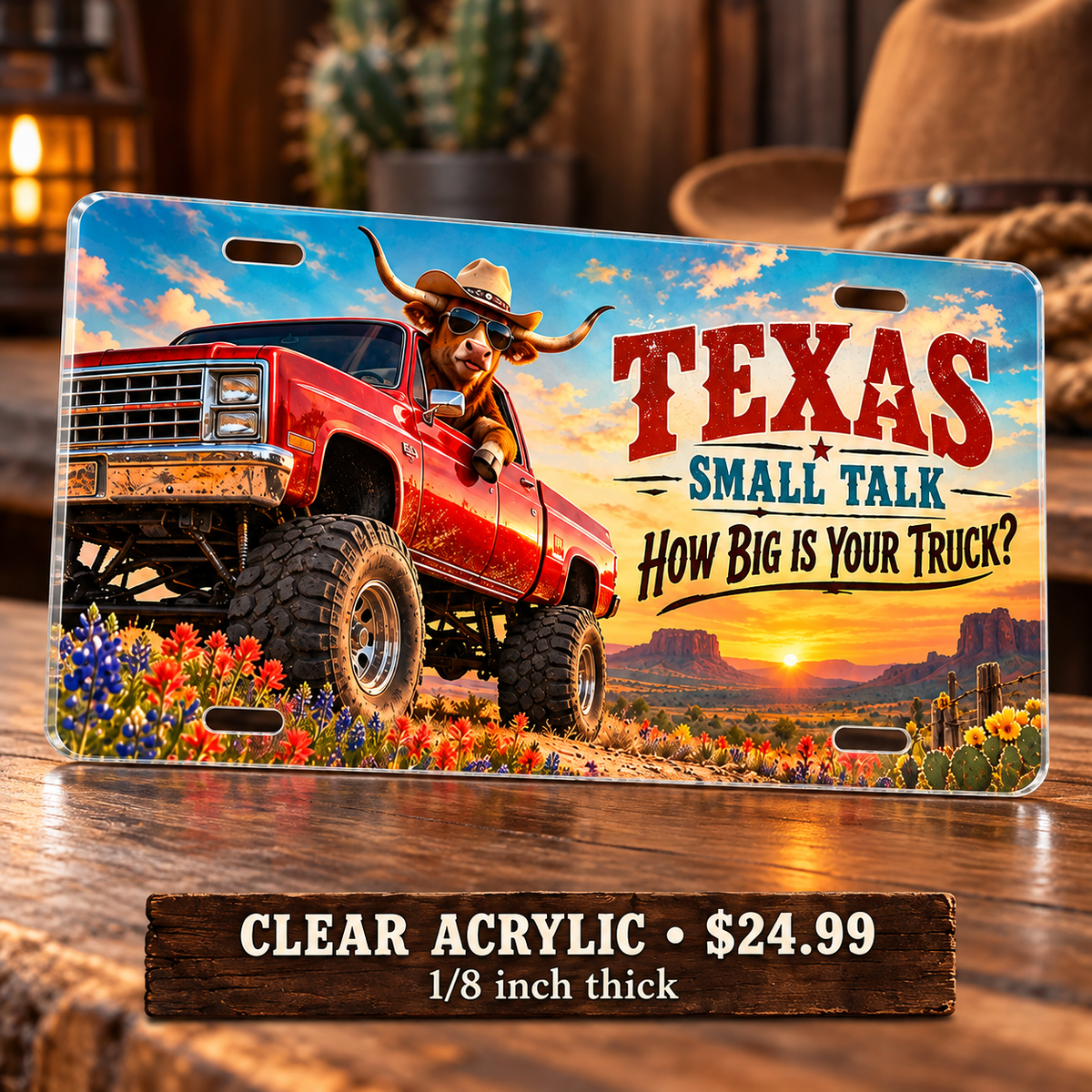 Texas Small Talk funny license plate — one-eighth-inch reverse UV printed acrylic $24.99