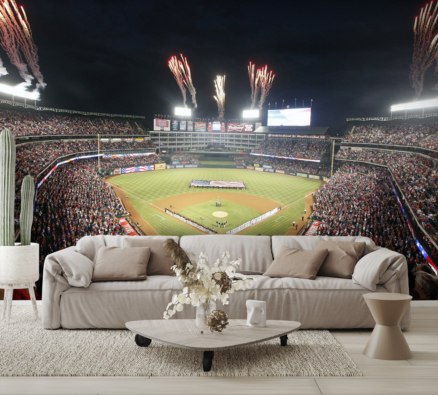 Globe Life Field Fireworks Baseball Diamond Custom Designed Wallpaper