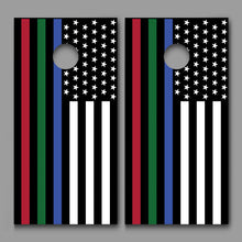 American Flag Thin Red Green Blue Line Corn hole Wrap Decals set