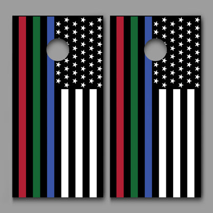 American Flag Thin Red Green Blue Line Corn hole Wrap Decals set