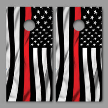 Thin Red Waving Flag Fireman Corn hole Wraps Decals