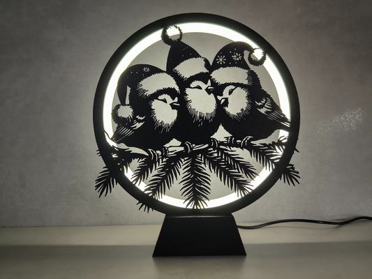 Circle of Light Three Birds in Santa Hats Display