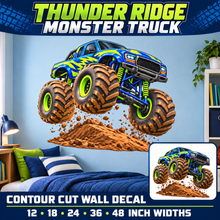 Thunder Ridge Monster Truck – Boys Room Wall Decal summary and bedroom mockup – 12 to 48 inch widths