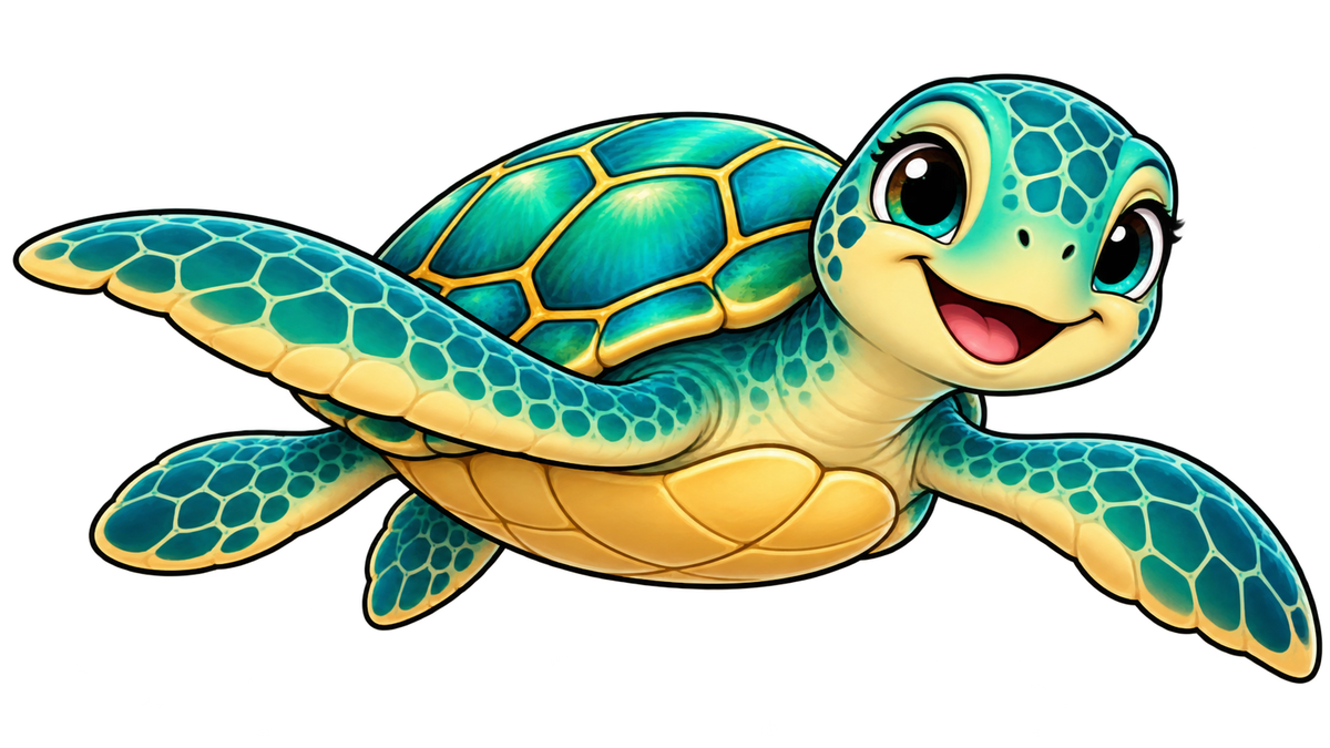 Tide Rider Cartoon Sea Turtle Large Wall Decal isolated transparent artwork