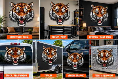 Ferocious Roaring Tiger Decal – Indoor Wall or Outdoor Vinyl