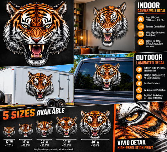 Ferocious Roaring Tiger Decal – Indoor Wall or Outdoor Vinyl