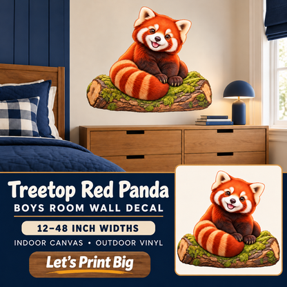 Treetop Red Panda – Boys Room Wall Decal summary and bedroom mockup – 12 to 48 inch widths