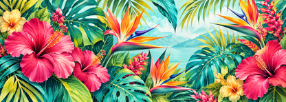 Tropical Bloom Paradise Desk Mat — colorful full artwork