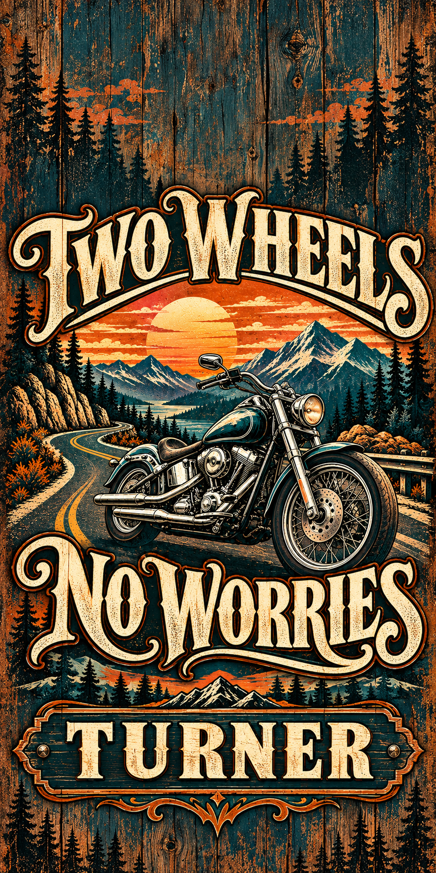 Two Wheels No Worries personalized cornhole wraps - flat
