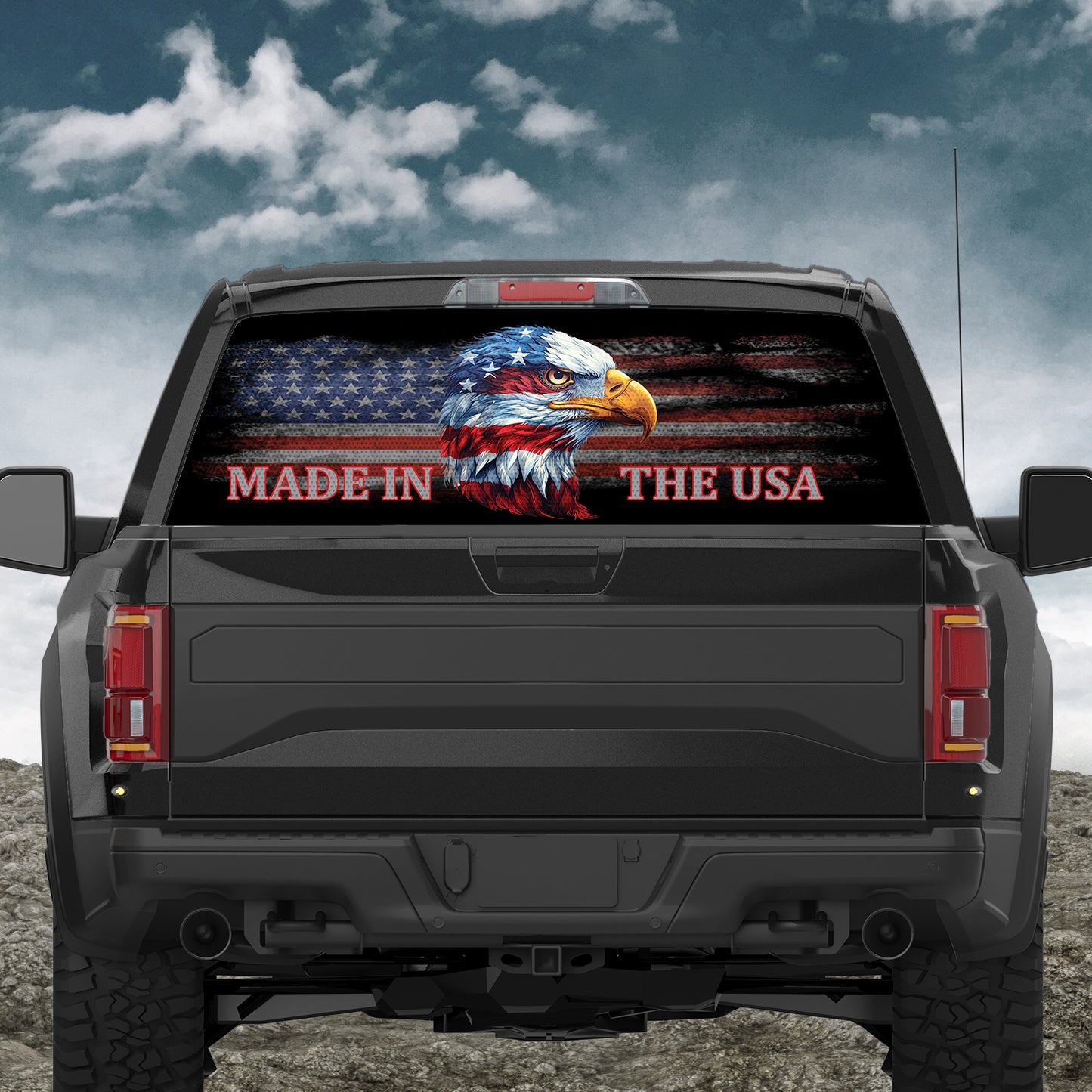 Made in the USA American Bald Eagle Head Distressed Flag Rear Window Decal