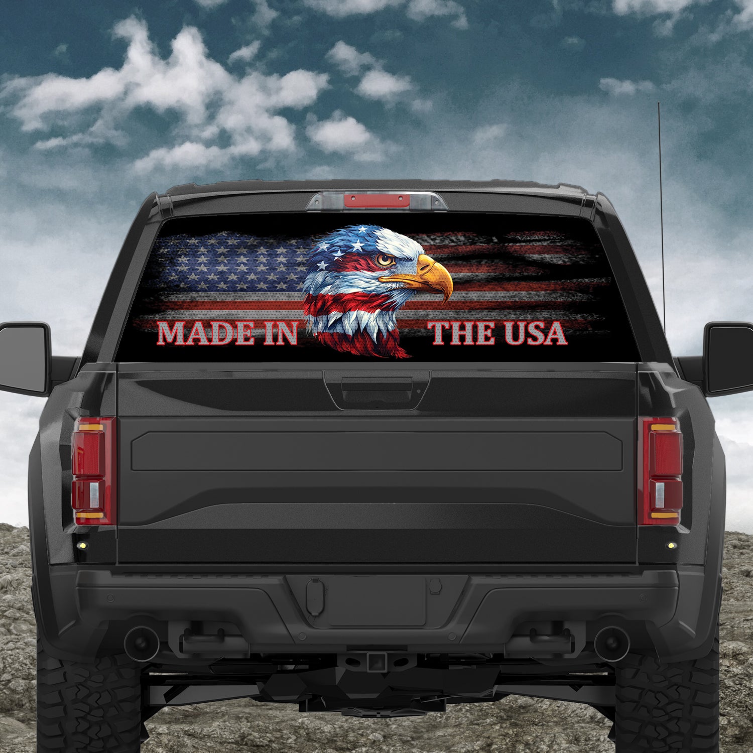 Made in the USA American Bald Eagle Head Distressed Flag Rear Window Decal