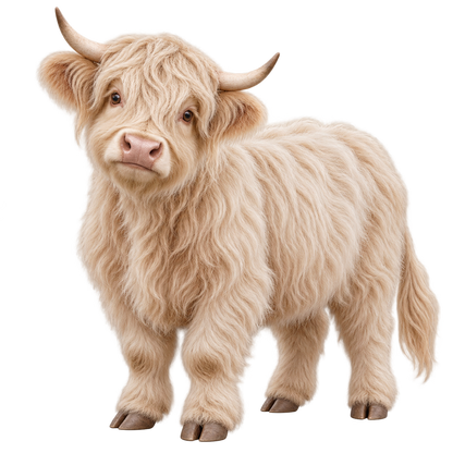 Vanilla Cream miniature Highland cow contour cut decal artwork