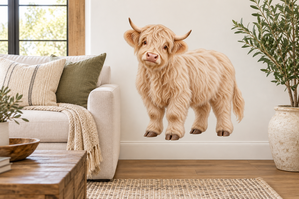 Vanilla Cream miniature Highland cow decal farmhouse wall mockup
