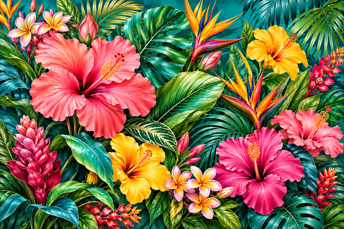 Vibrant tropical botanical garden
