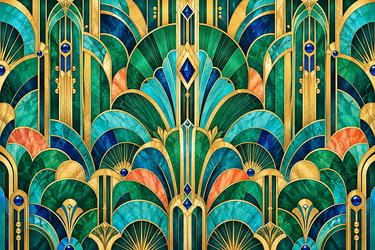 Emerald turquoise and gold Art Deco pattern