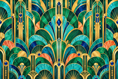 Emerald turquoise and gold Art Deco pattern
