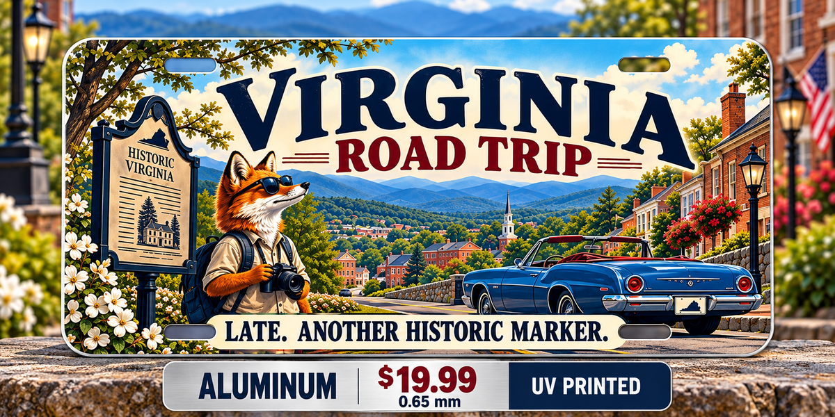 Virginia Historic Detour funny license plate — 0.65 mm UV printed aluminum