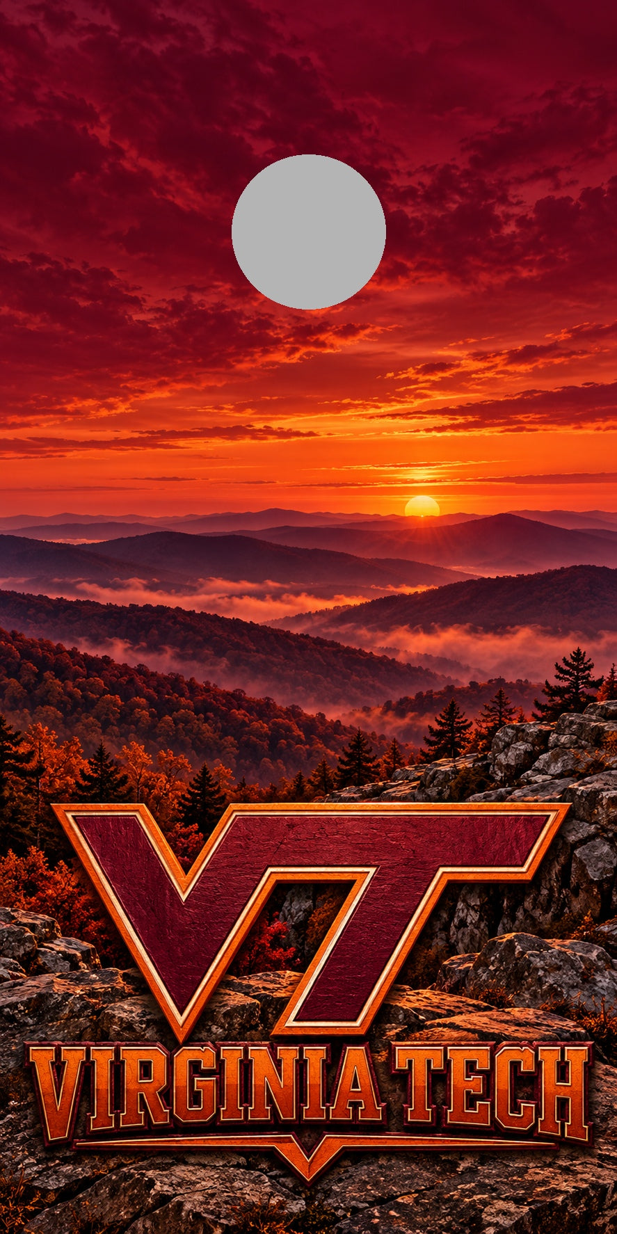Virginia Tech Hokie Ridge cornhole wrap with plain gray hole placement preview