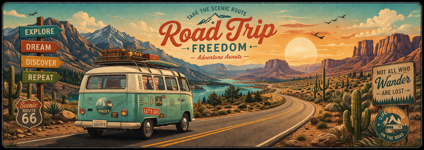 Retro Camper Road Trip Freedom Desk Mat
