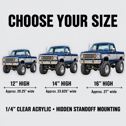 1977 Dodge Power Wagon Midnight Blue & Silver acrylic sign sizes mockup