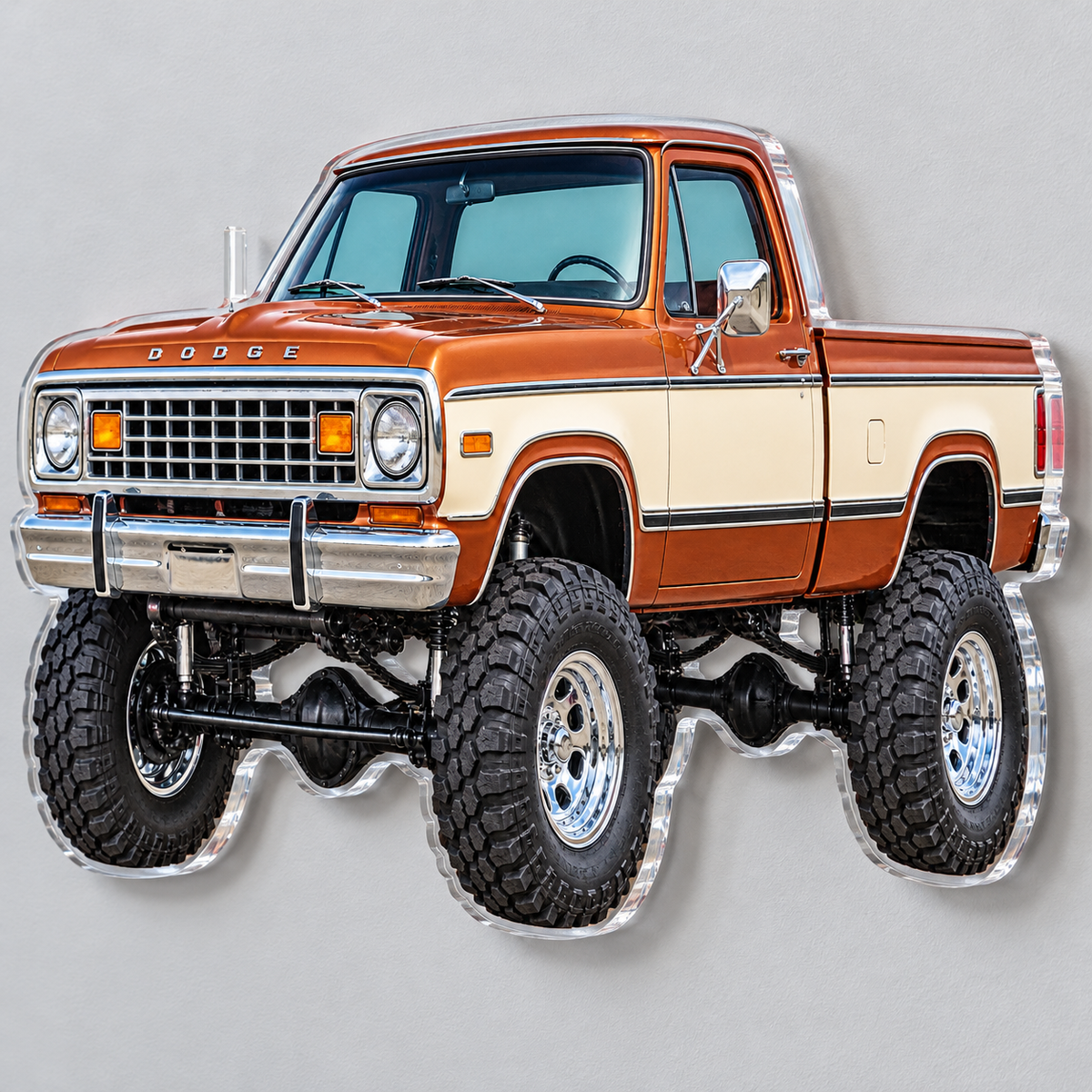 1977 Dodge Power Wagon Copper & Cream acrylic sign angle mockup