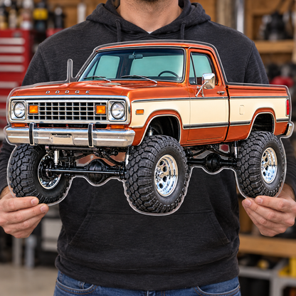 1977 Dodge Power Wagon Copper & Cream acrylic sign held mockup