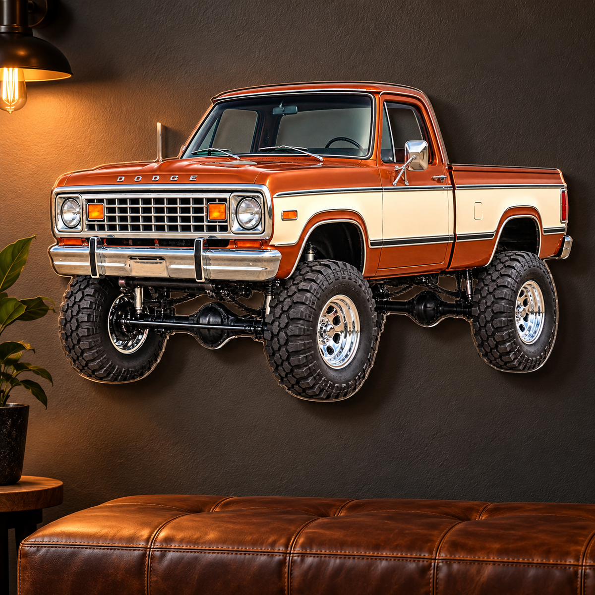 1977 Dodge Power Wagon Copper & Cream acrylic sign lounge mockup