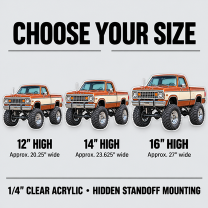 1977 Dodge Power Wagon Copper & Cream acrylic sign sizes mockup
