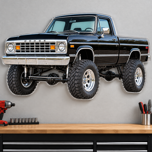 1977 Dodge Power Wagon Jet Black acrylic sign wall mockup