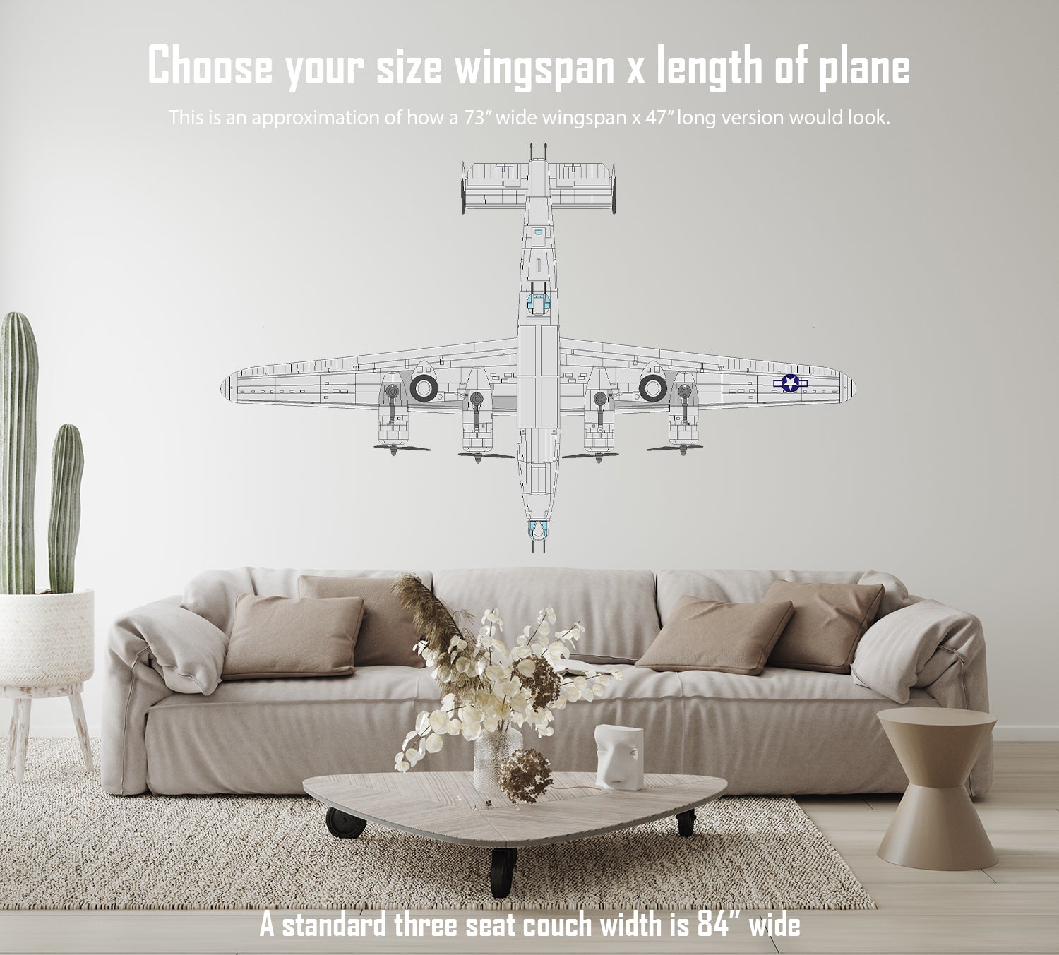 B-24J LIBERATOR Underside Airplane Ceiling / Wall Art Wall Decal