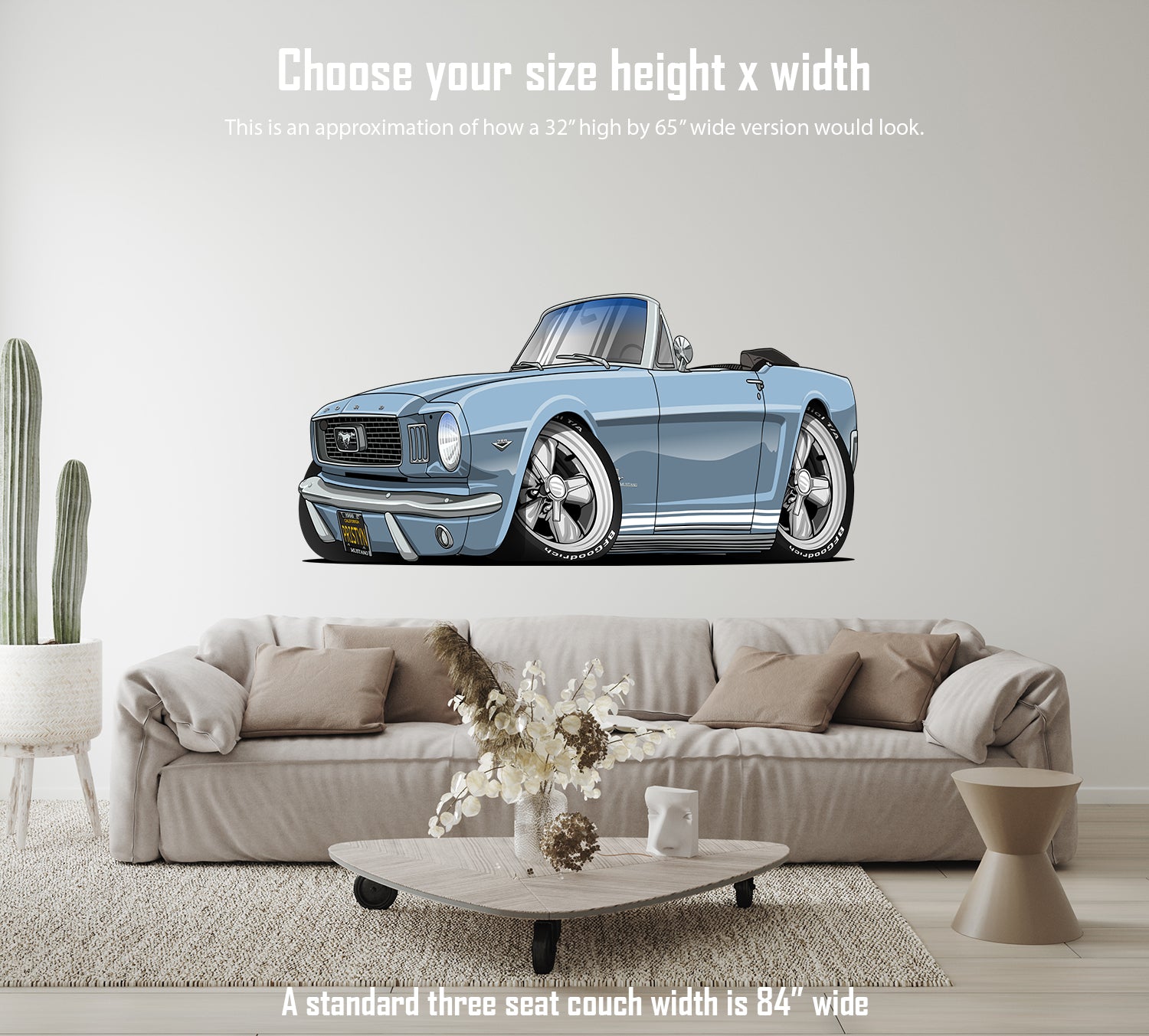 1966 Hot Rod Classic Mustang Convertible Art Wall Decal