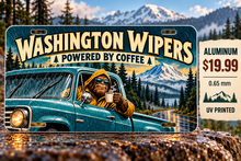 Washington Coffee Powered funny license plate — 0.65 mm UV printed aluminum