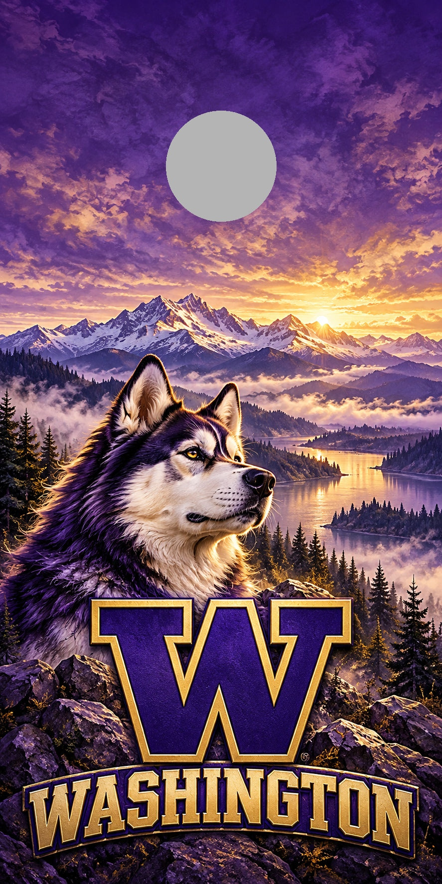 Washington Purple Reign cornhole wrap with plain gray hole placement preview