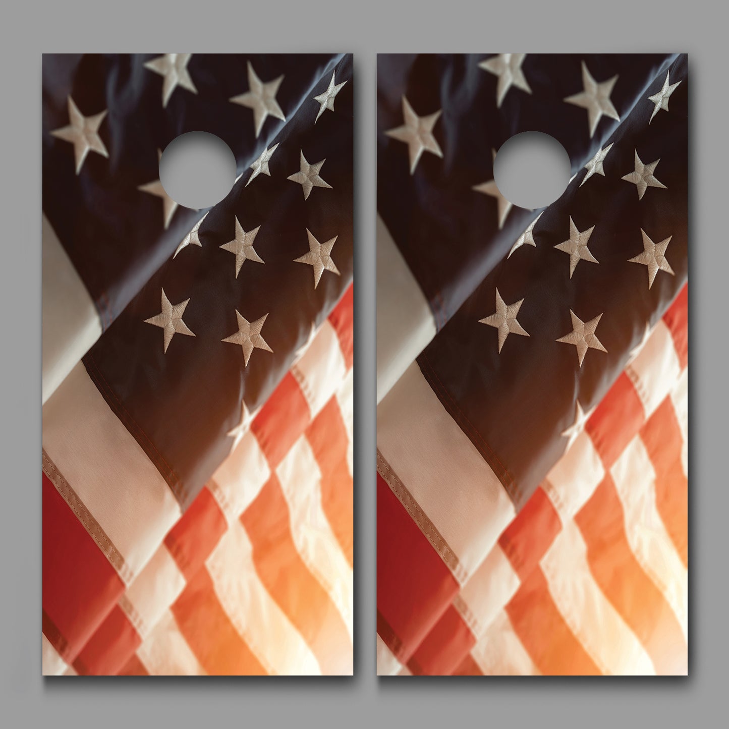 Waving American Flag Daylight Cornhole Board Decal Wraps