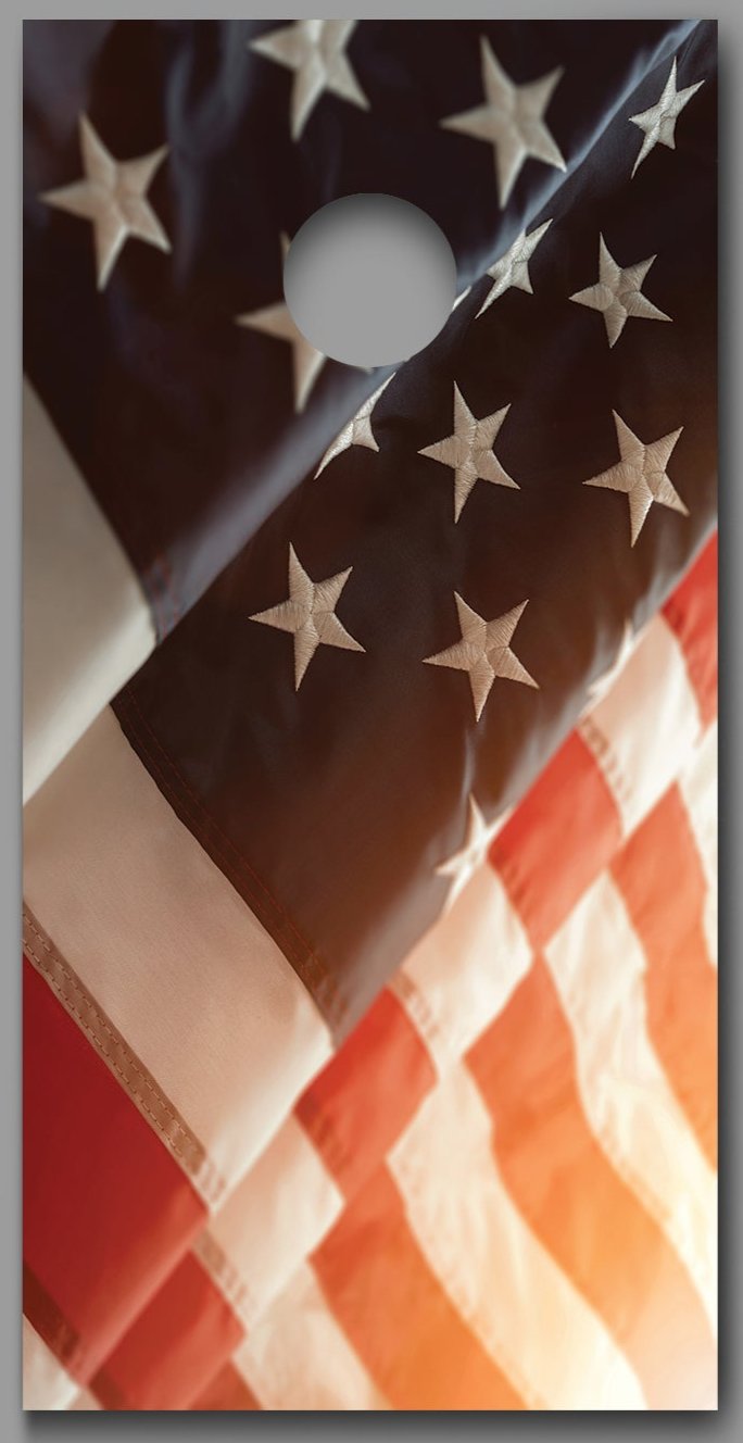 Waving American Flag Daylight Cornhole Board Decal Wraps