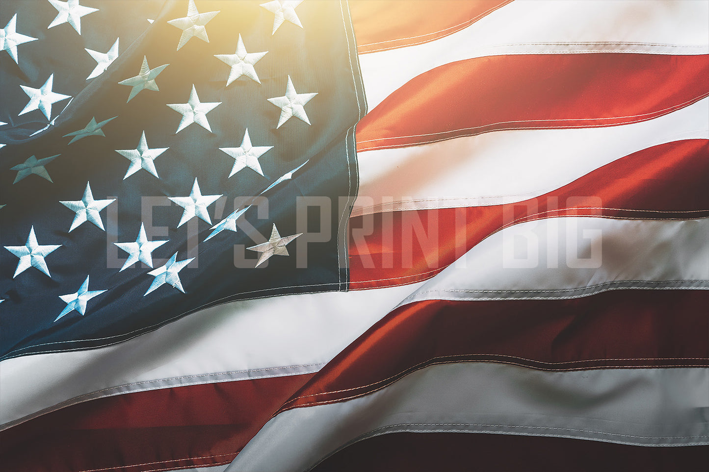 Waving American Flag with Sun Flare Wallpaper Wall Mural proof