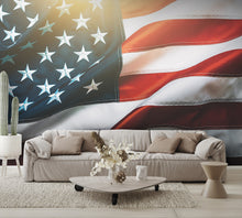 Waving American Flag with Sun Flare Wallpaper Wall Mural living room