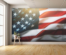 Waving American Flag with Sun Flare Wallpaper Wall Mural extra room