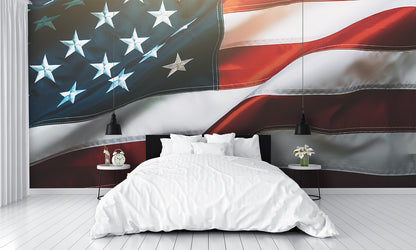 Waving American Flag with Sun Flare Wallpaper Wall Mural bedroom