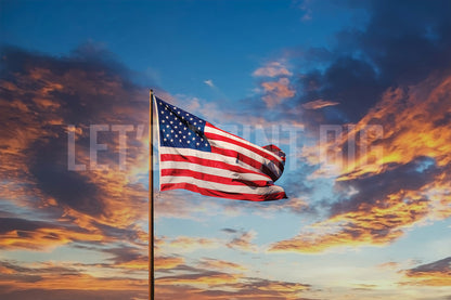 Waving American Flag Wallpaper with Sunset Wall Mural proof
