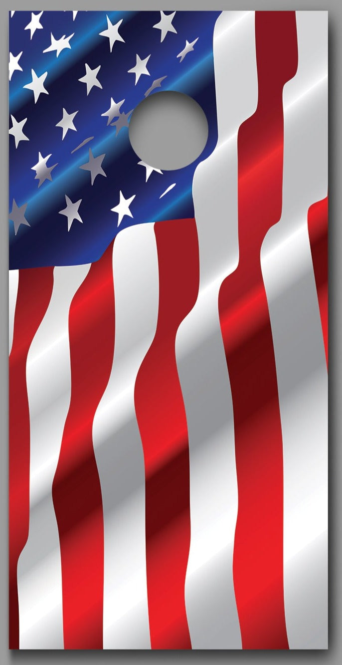 Waving American Flag Stars Left Cornhole Board Decal Wraps