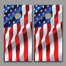Waving American Flag Stars Left Cornhole Board Decal Wraps