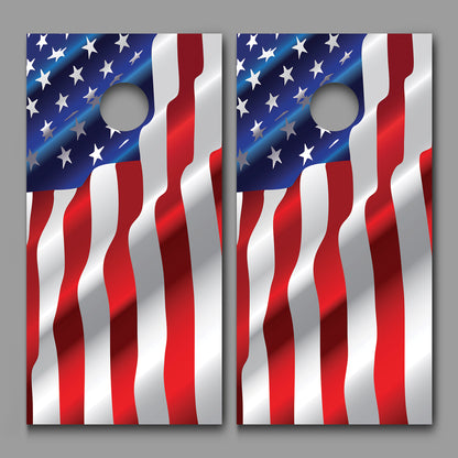 Waving American Flag Stars Left Cornhole Board Decal Wraps
