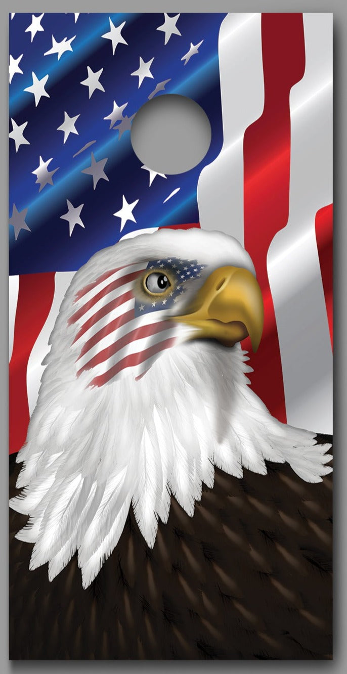 Waving American Flag Stars Left Eagle Eye Cornhole Board Decal Wraps