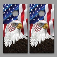 Waving American Flag Stars Left Eagle Eye Cornhole Board Decal Wraps