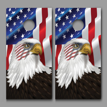 Waving American Flag Stars Left Eagle Eye Cornhole Board Decal Wraps
