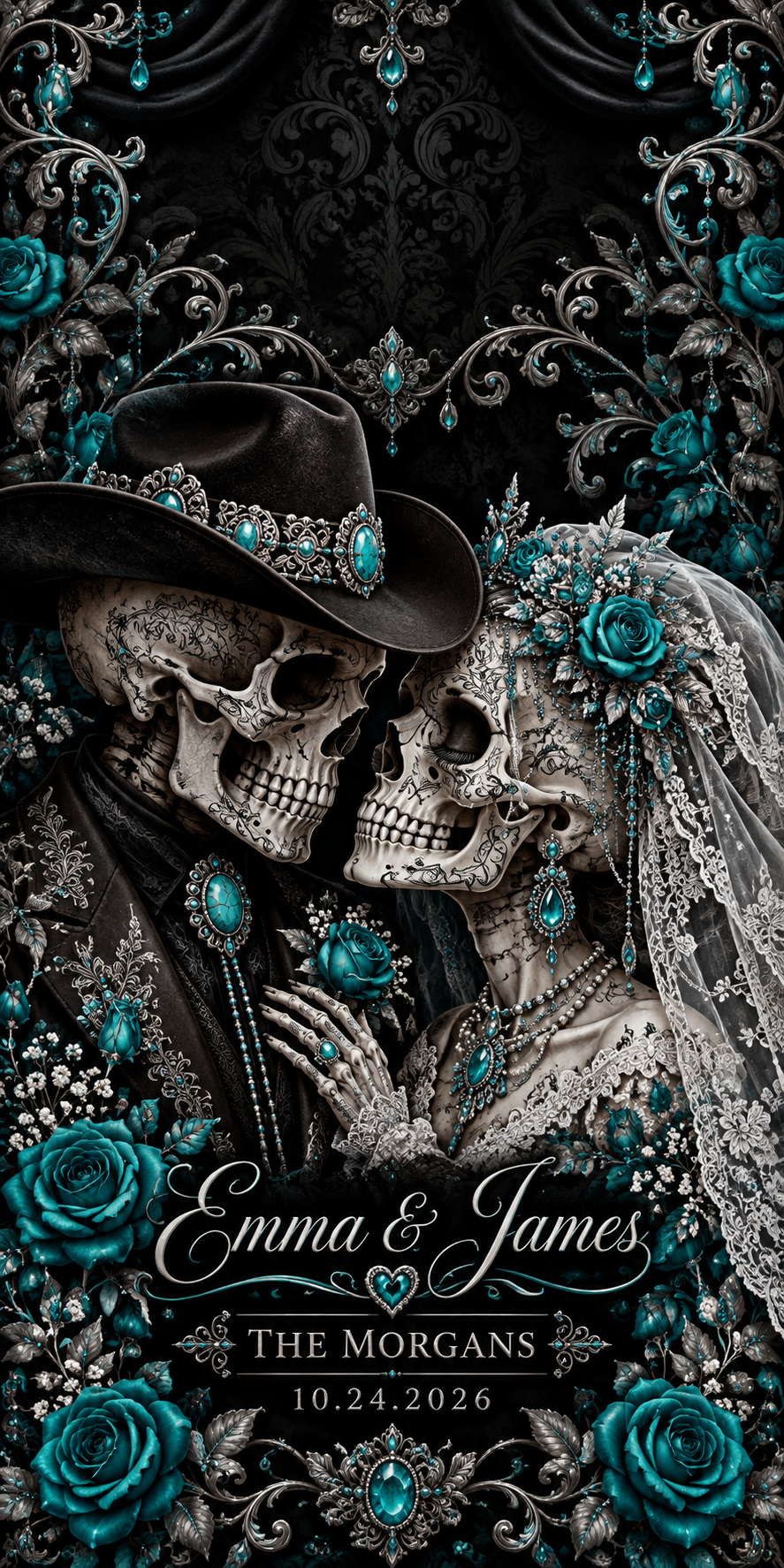 Black Silver Skull Romance sample personalized artwork without hole