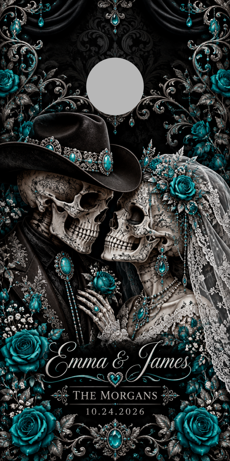 Black Silver Skull Romance 6-inch gray hole-placement proof marker; marker is not printed